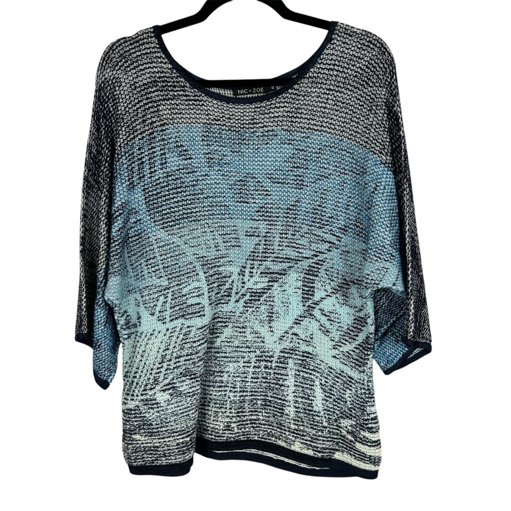 Nic + Zoe Blue Black and White Knit Top Size Medium